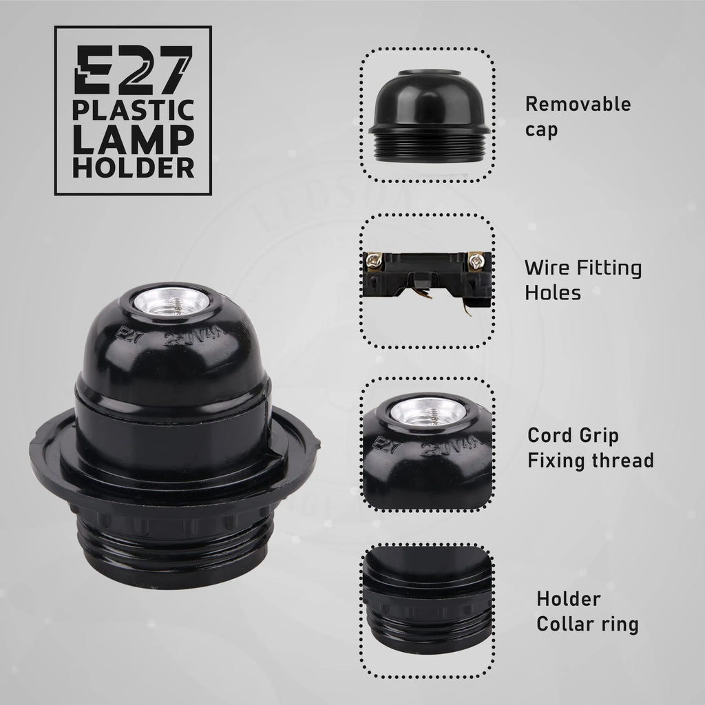 3Pack E27 Light Bulb Pendant Socket Holder,Screw Black Plastic Lamp holder~4392